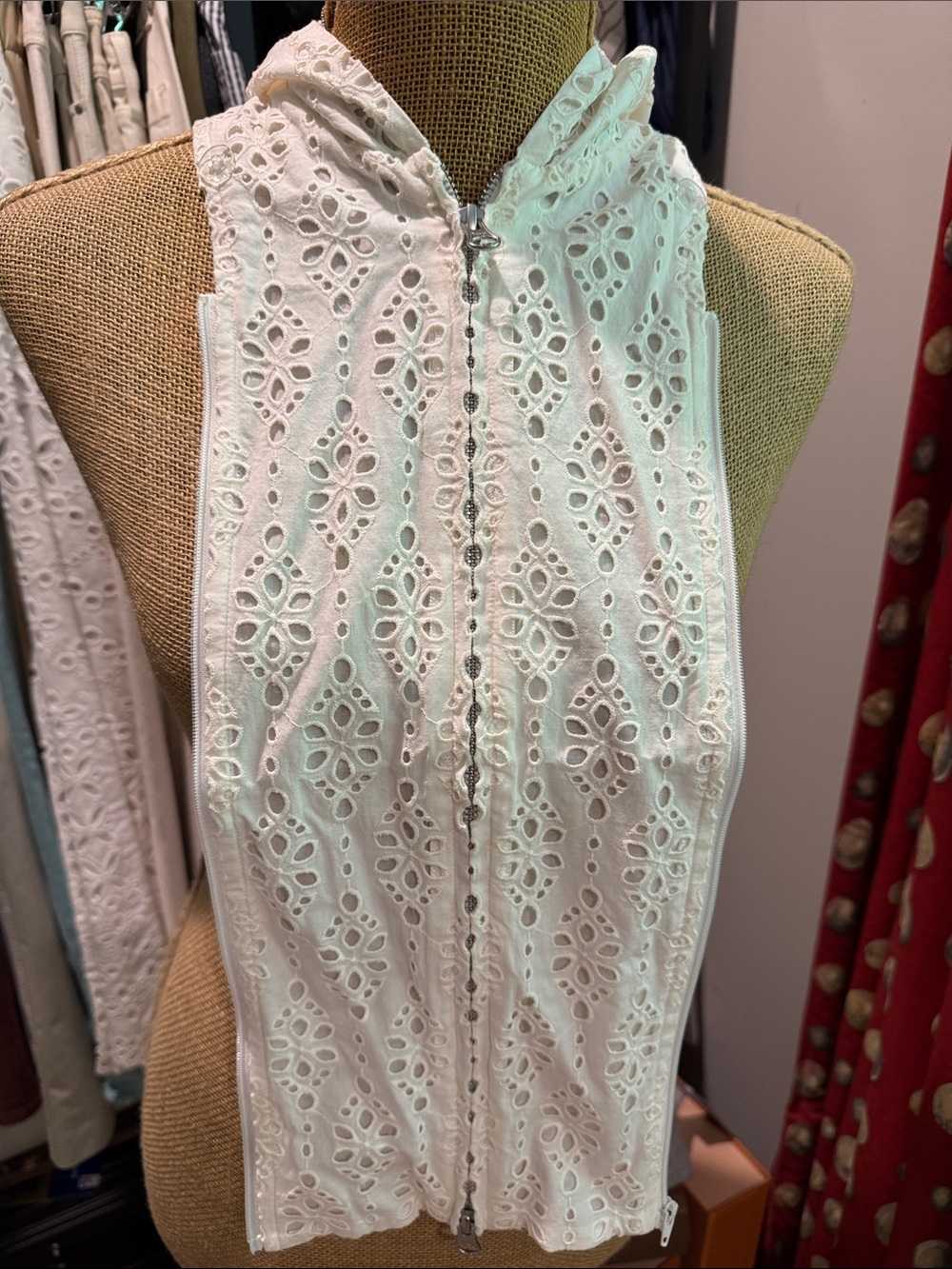 Veronica Beard White Eyelet Zip-Front Dickie